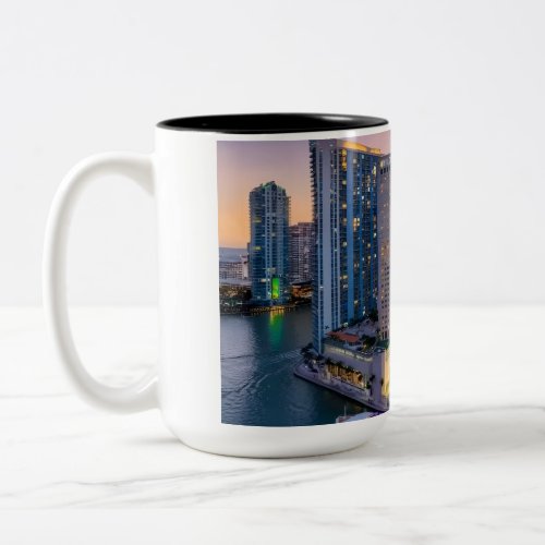 Miami Skyline Sunset with InterContinental Hotel  Two-Tone Coffee Mug