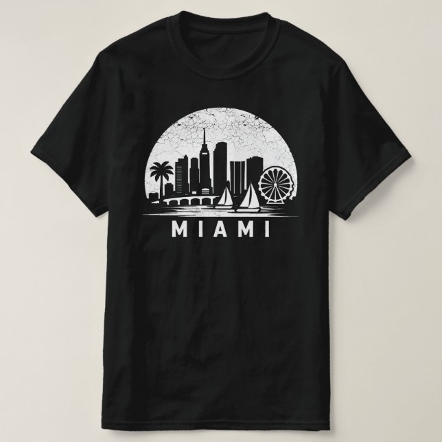 Miami Skyline Vintage Graphic Tee - Palm Trees  (Design Front)