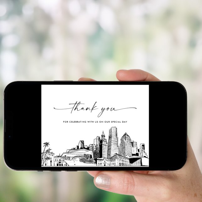 Miami Skyline Wedding Photo Thank You Card (Front Digital)