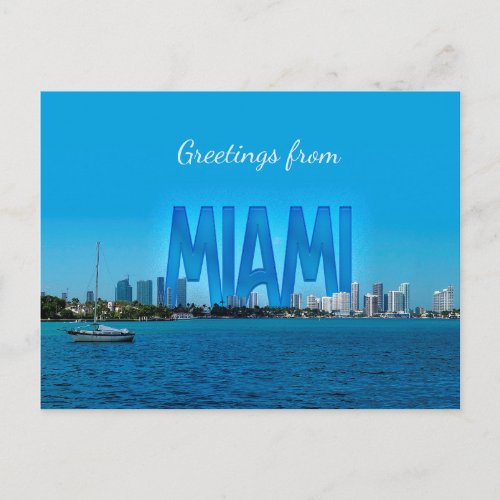 Miami Skyline with customizable Greetings Postcard