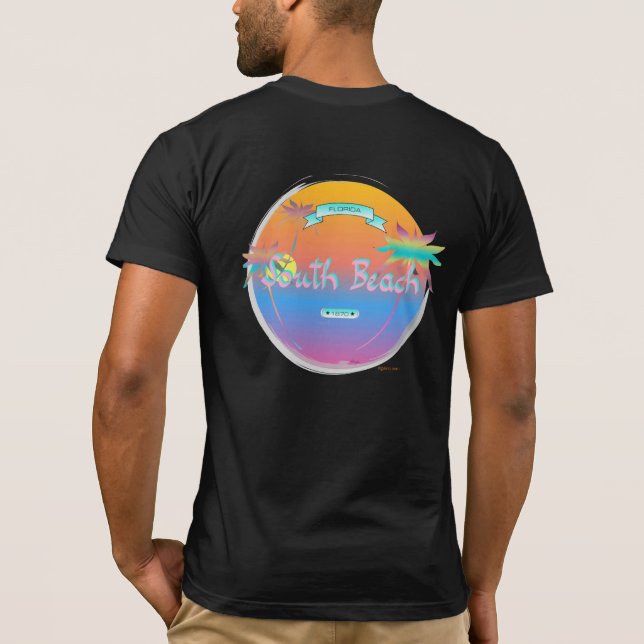 Miami-South Beach Florida, Cool Graphic Black T-Shirt (Back)