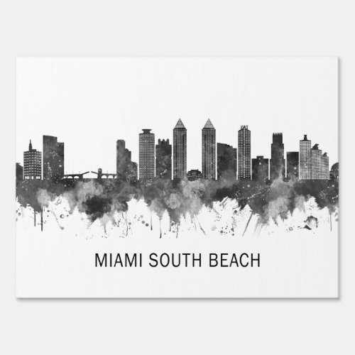 Miami South Beach Florida Skyline BW Sign