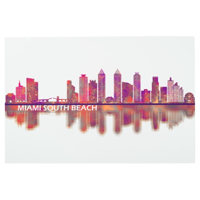 Miami South Beach Florida Skyline Metal Print (Front)