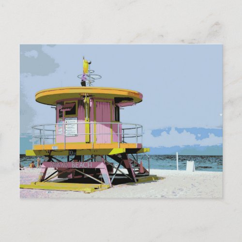 Miami South Beach Pink Lifeguard Tower Postcard