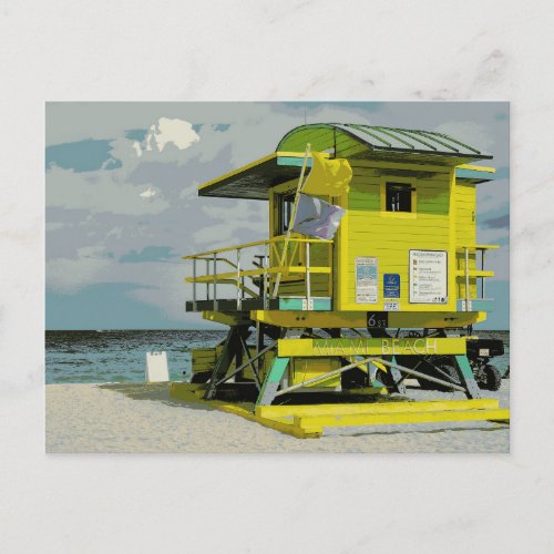 Miami South Beach Yellow Lifeguard Tower Postcard