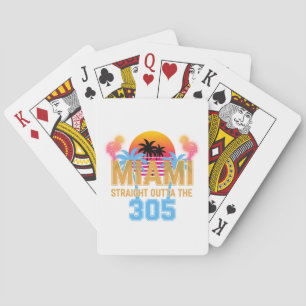 Miami Straight Outta The 305 Vintage Sunset Neon Poker Cards
