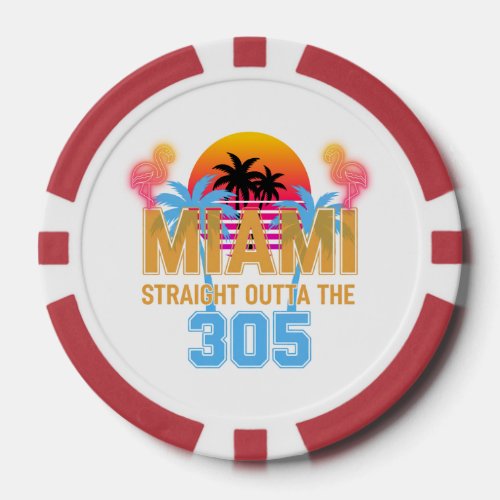 Miami Straight Outta The 305 Vintage Sunset Neon Poker Chips
