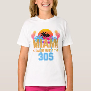 Miami Straight Outta The 305 Vintage Sunset Neon T-Shirt