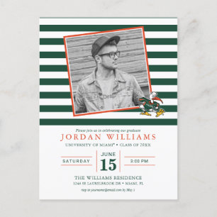 Miami Striped Graduation Announcement Postcard