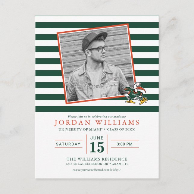 Miami Striped Graduation Announcement Postcard (Front)