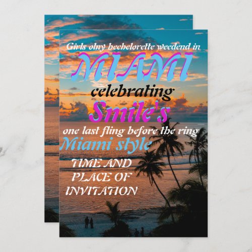 Miami Summer Girls Weekend Bachelorette Party Invi Invitation