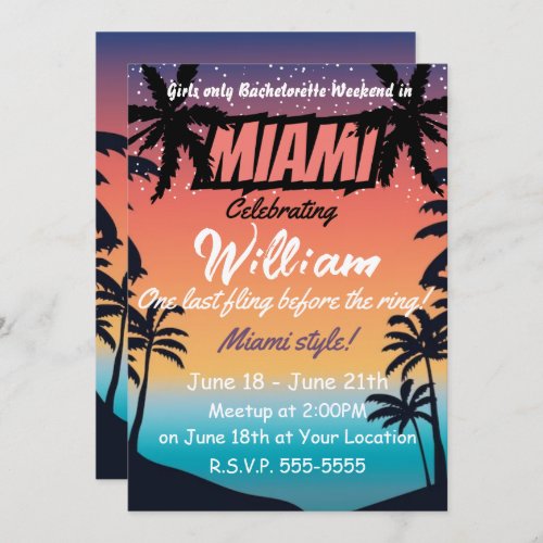 Miami Summer Girls Weekend Bachelorette Party Invitation