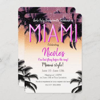 Miami Summer Girls Weekend Bachelorette Party Invitation by printabledigidesigns at Zazzle