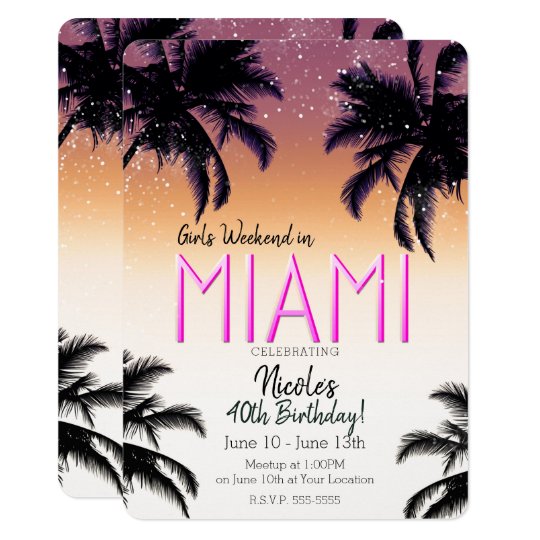 Miami Summer Girls Weekend Birthday Party Invitation