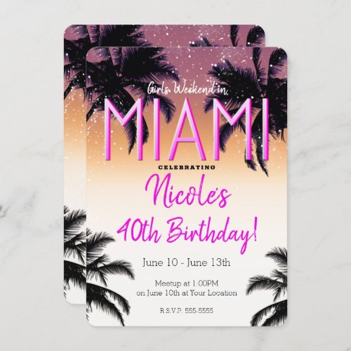 Miami Summer Girls Weekend Birthday Party Invitation