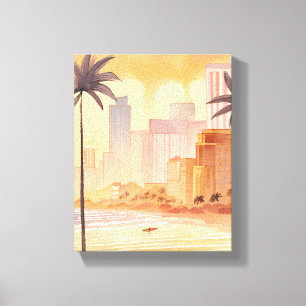 Miami Sunrise Yellow Watercolor Skyline Painting Canvas Print