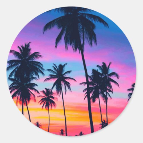 Miami sunset classic round sticker