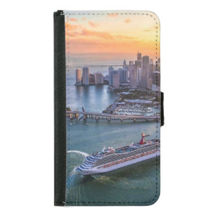 Miami Sunset Cruise Ship & Coastal Skyline Citysca Samsung Galaxy S5 Wallet Case
