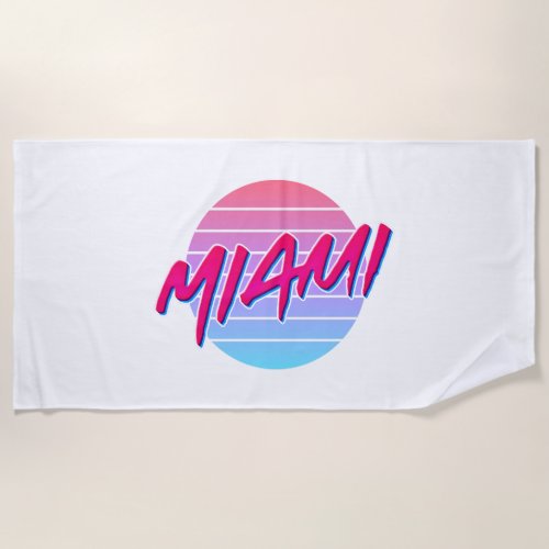 Miami Sunset Neon Colors Style Vintage Beach Towel