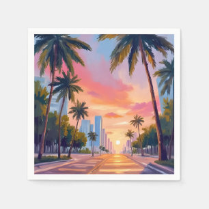 Miami Sunset Palm Trees Napkins
