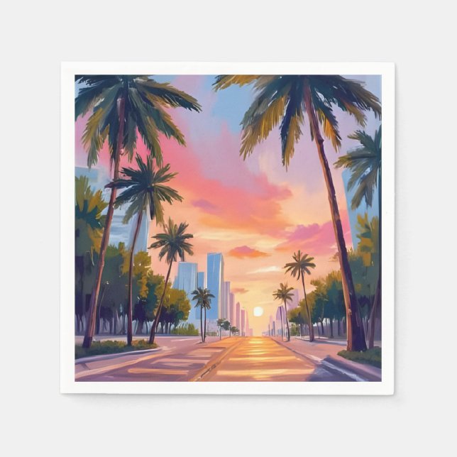 Miami Sunset Palm Trees Napkins (Front)
