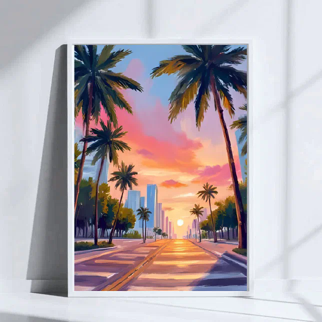Miami Tree Posters Examples Miami Sunset Palm Trees Poster | Zazzle