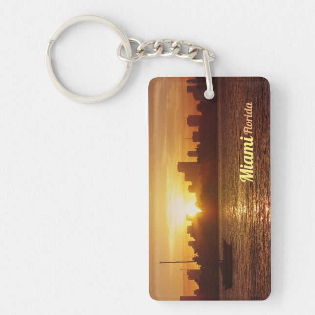 Miami Sunset Skyline w/out your Text Keychain (Front)
