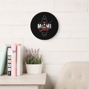 Miami Surf – Vintage Beach Sunset Surfboard Design Large Clock