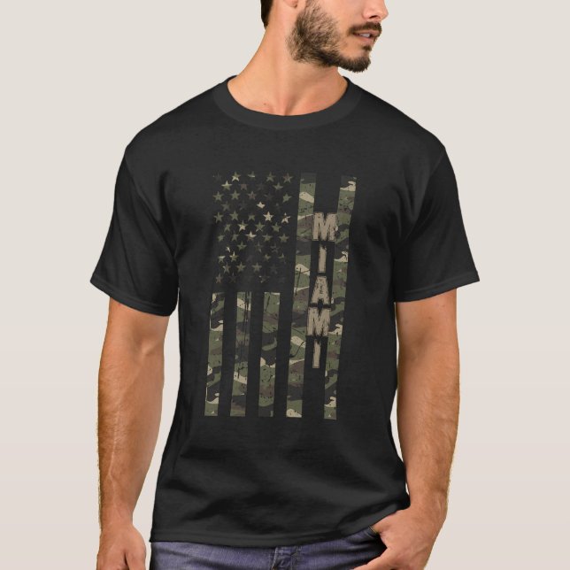Miami United States Distressed Camo W Us Flag T-Shirt (Front)