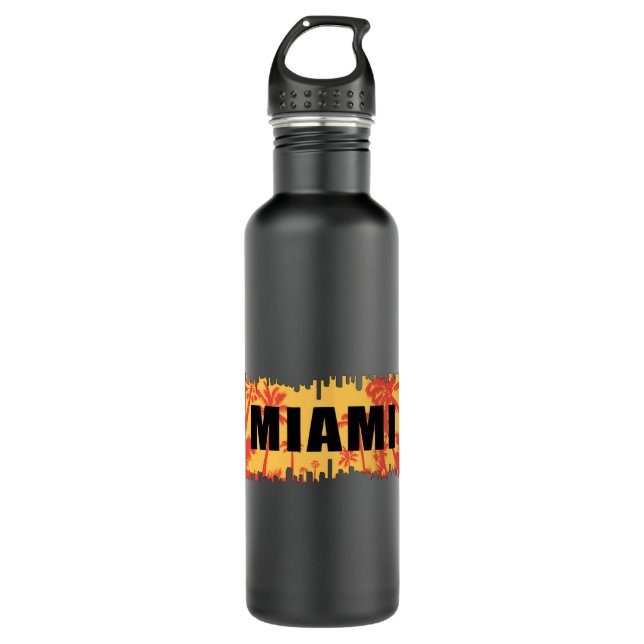 Miami USA City Cityscape Skyline Trip Funny Gift Stainless Steel Water Bottle (Front)