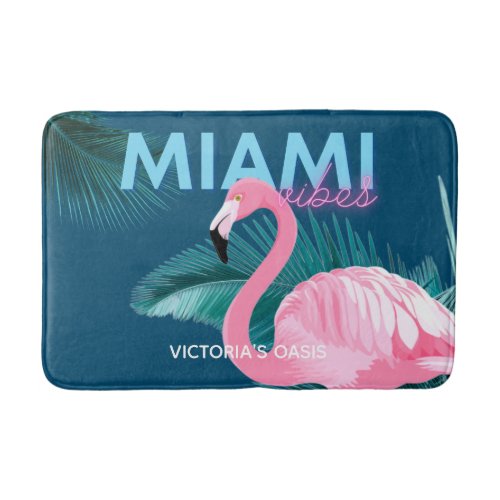 Miami Vibes Neon Flamingo Art Deco Bath Mat