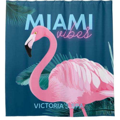 Miami Vibes Neon Flamingo Art Deco Shower Curtain