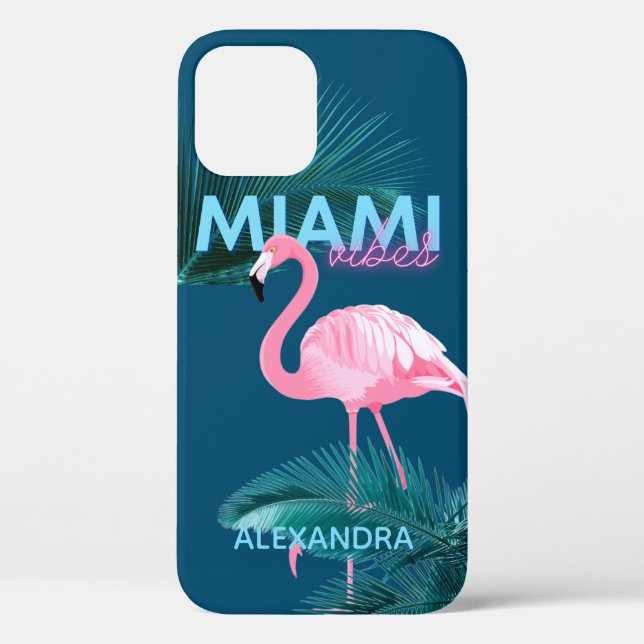 Miami Vibes Neon Flamingo Personalized Case-Mate iPhone Case (Back)