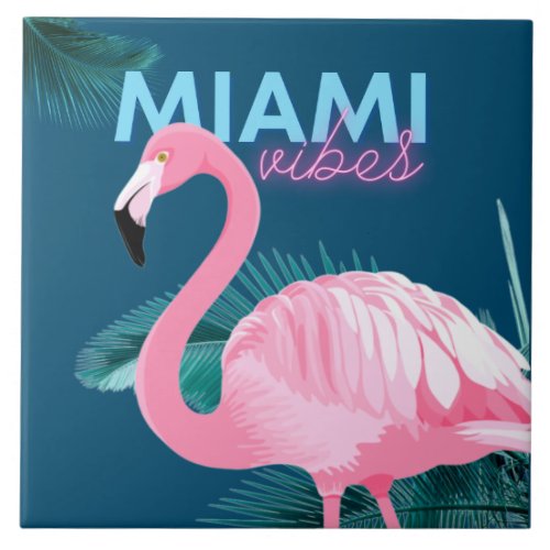 Miami Vibes Pink Flamingo Art Deco Ceramic Tile