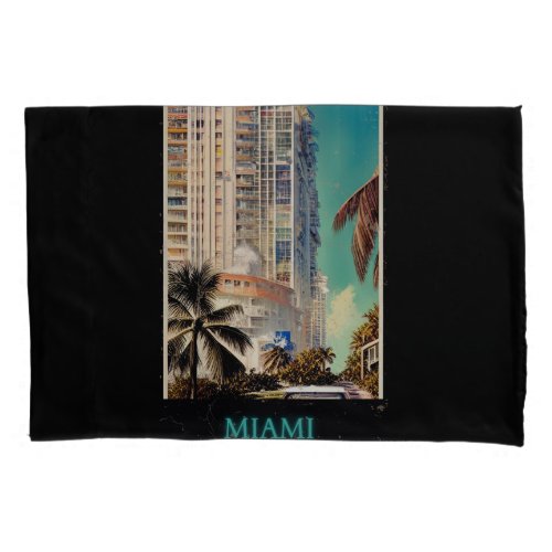 Miami vintage poster By CallisC Pillow Case