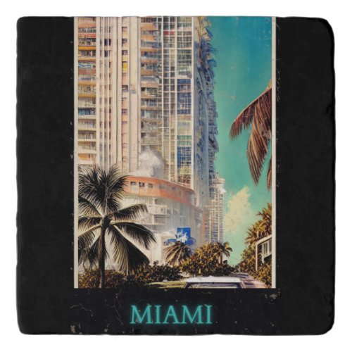 Miami vintage poster By CallisC Trivet