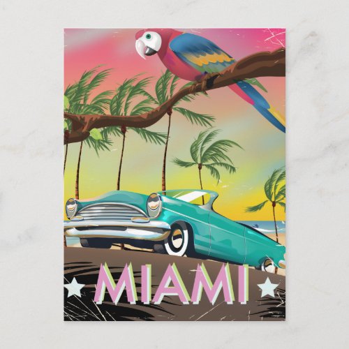 Miami vintage retro Travel print Postcard