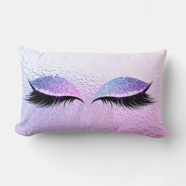 Miami Vivid Bright Pink Glitter Black Glam Makeup Lumbar Pillow (Front)