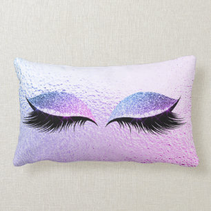 Miami Vivid Bright Pink Glitter Black Glam Makeup Lumbar Pillow