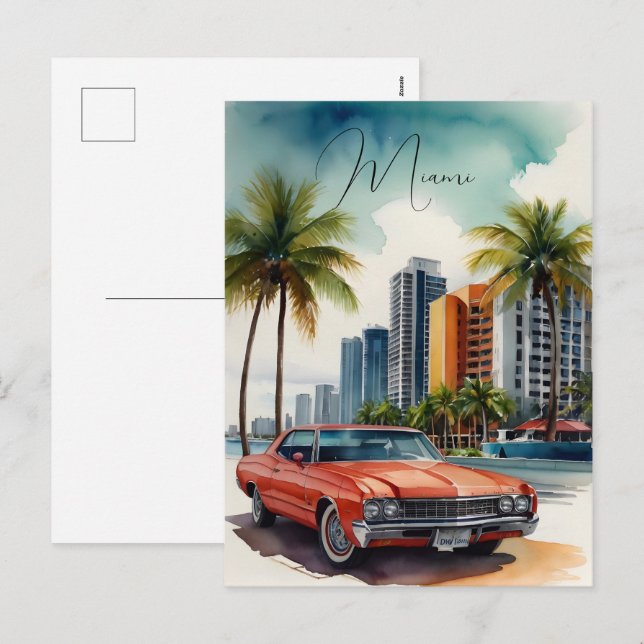 Miami watercolor art holiday postcard (Front/Back)
