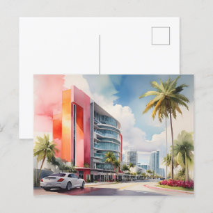 Miami watercolor art postcard