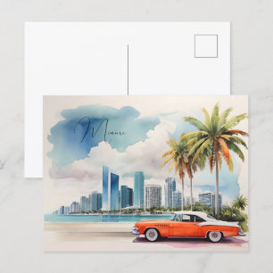 Miami watercolor art postcard