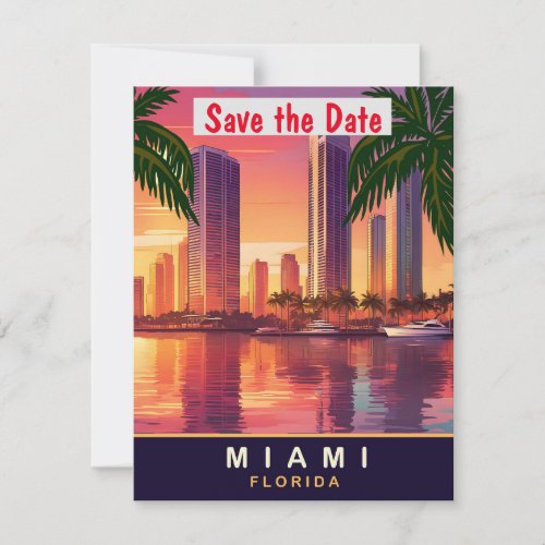 Miami waterfront Florida Travel Postcard Save The Date
