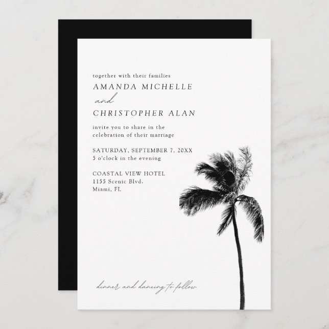 Miami Wedding Florida Black & White Simple Invitation (Front/Back)