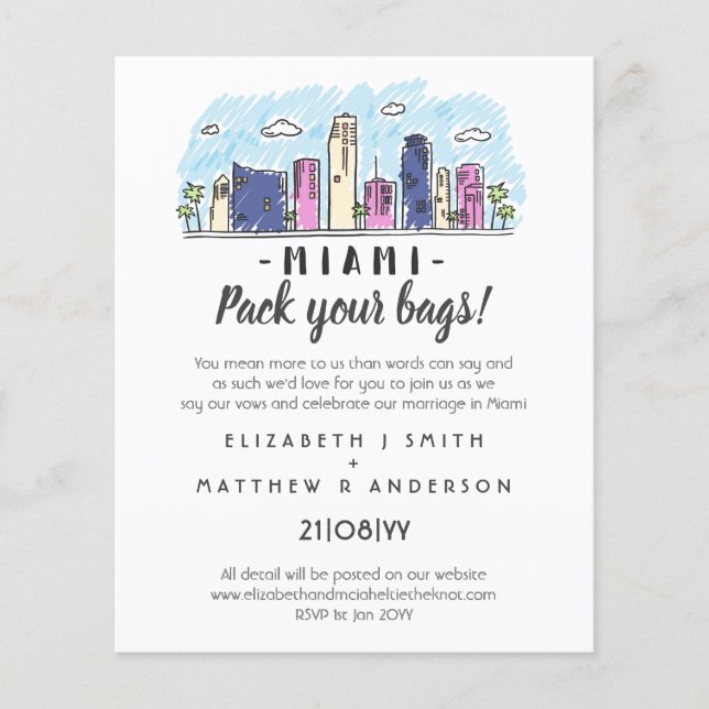 MIAMI Wedding Handdrawn Destination Modern (Front)