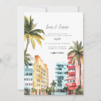 Miami Wedding Invitation Watercolor Vintage