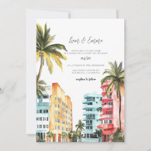 Miami Wedding Invitation Watercolor Vintage