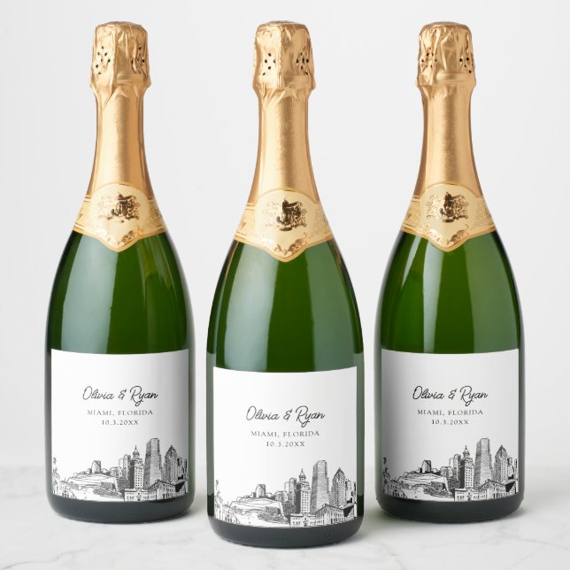 Miami Wedding Personalized Champagne Label (Bottles)
