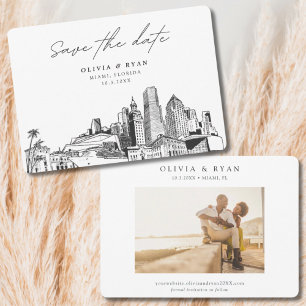 Miami Wedding Skyline Sketch Modern Save the Date Invitation