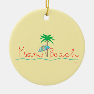 Miami with Palm and Umbrella Ceramic Ornament